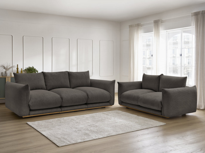 Ensemble canapé droit fixe 3 + 2 places ERNEST tissu velours côtélé