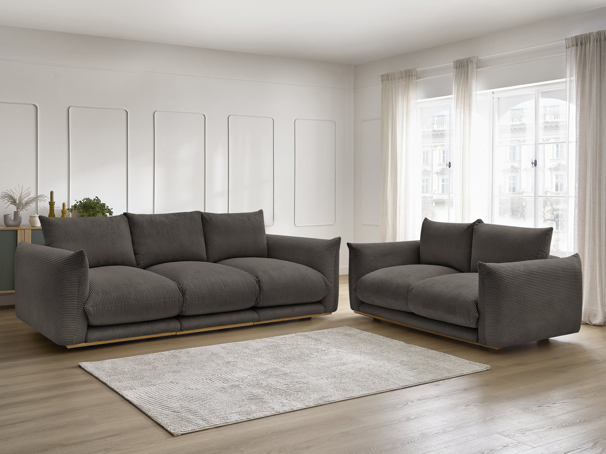 Ensemble canapé droit 3 + 2 places ERNEST velours côtélé taupe