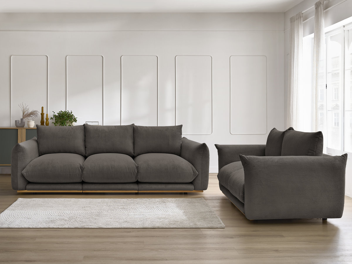 Ensemble canapé droit 3 + 2 places ERNEST velours côtélé taupe — vue 5