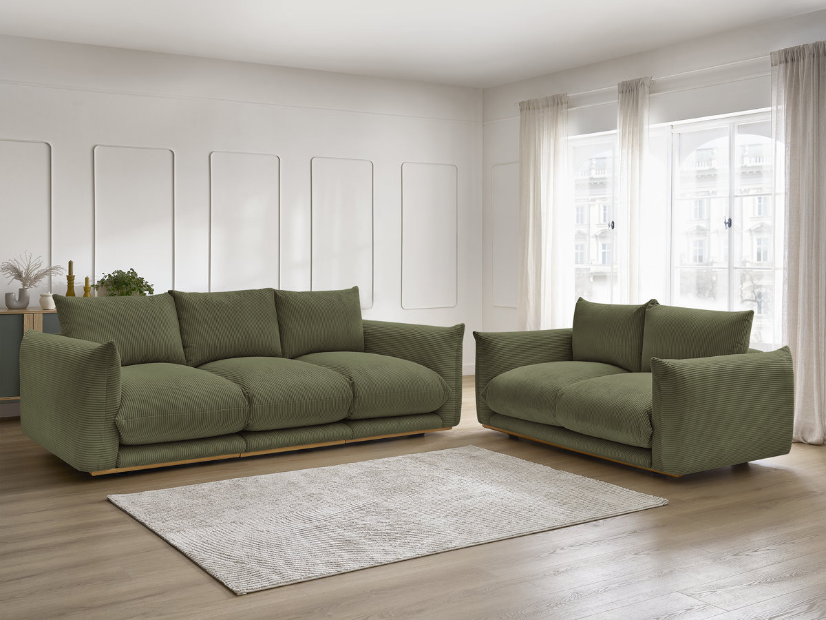 Ensemble canapé droit 3 + 2 places ERNEST velours côtélé vert