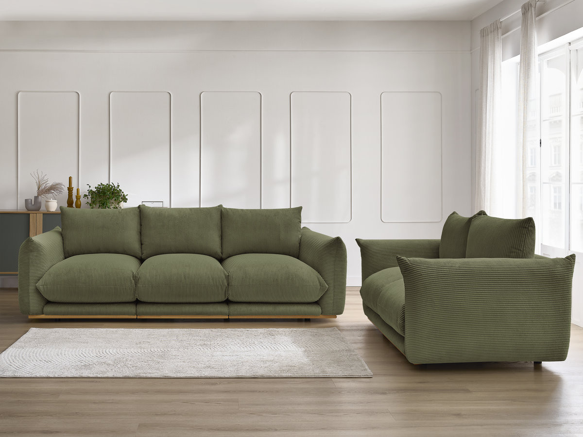 Ensemble canapé droit 3 + 2 places ERNEST velours côtélé vert — vue 5