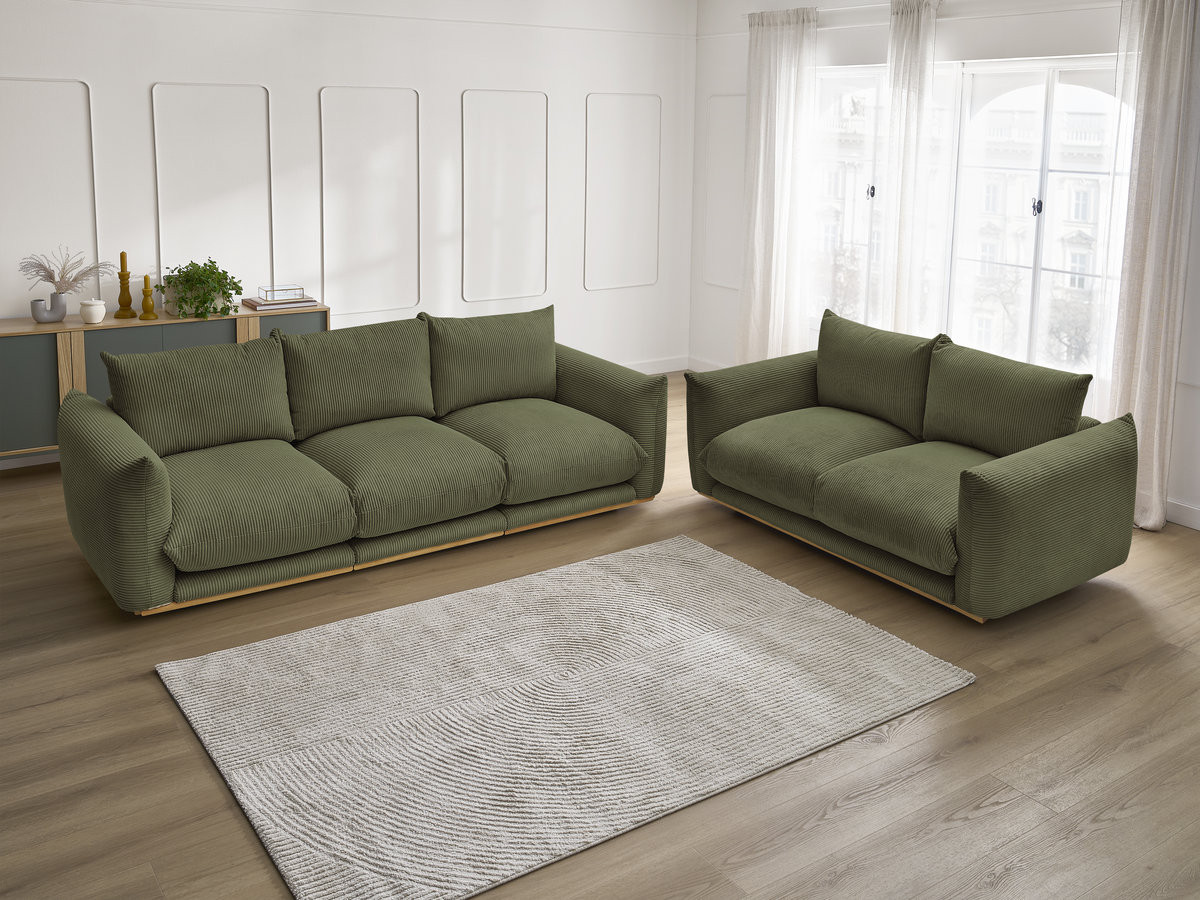 Ensemble canapé droit 3 + 2 places ERNEST velours côtélé vert — vue 6