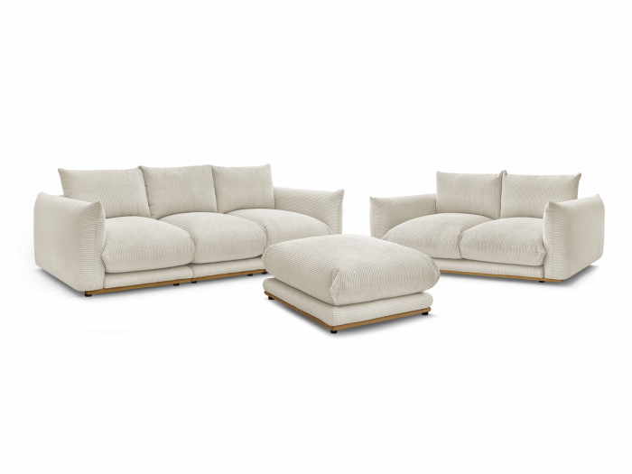 Ensemble canapé droit fixe 3 + 2 places ERNEST tissu velours côtélé avec pouf