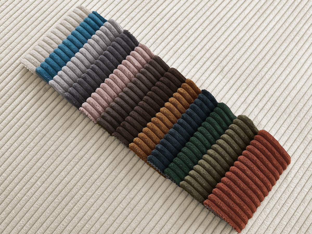 Ensemble canapé droit 3 + 2 places ERNEST velours côtélé avec pouf beige — vue 4