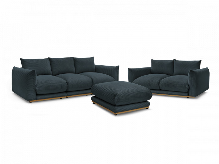 Ensemble canapé droit fixe 3 + 2 places ERNEST tissu velours côtélé avec pouf