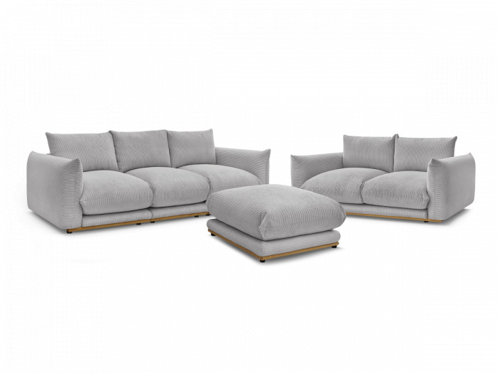 Ensemble canapé droit fixe 3 + 2 places ERNEST tissu velours côtélé avec pouf