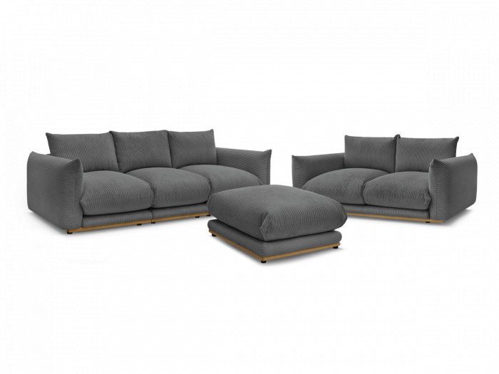 Ensemble canapé droit fixe 3 + 2 places ERNEST tissu velours côtélé avec pouf
