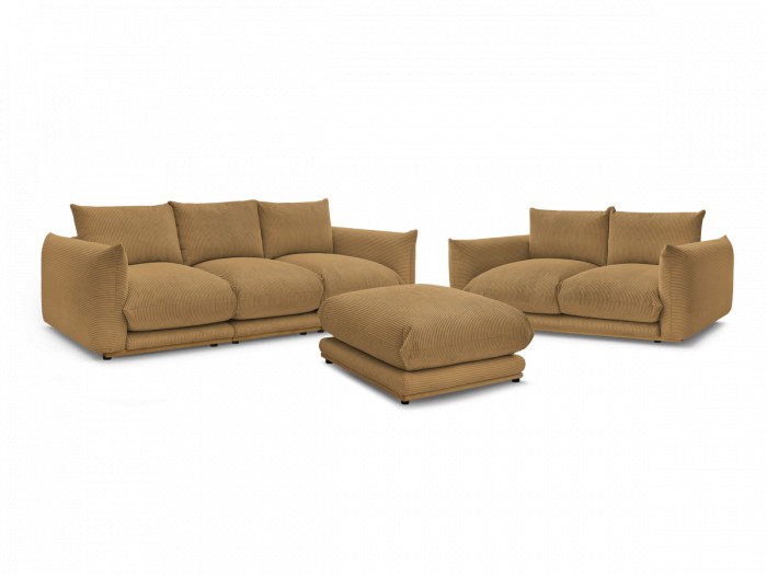 Ensemble canapé droit fixe 3 + 2 places ERNEST tissu velours côtélé avec pouf