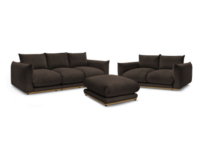 Ensemble canapé droit fixe 3 + 2 places ERNEST tissu velours côtélé avec pouf