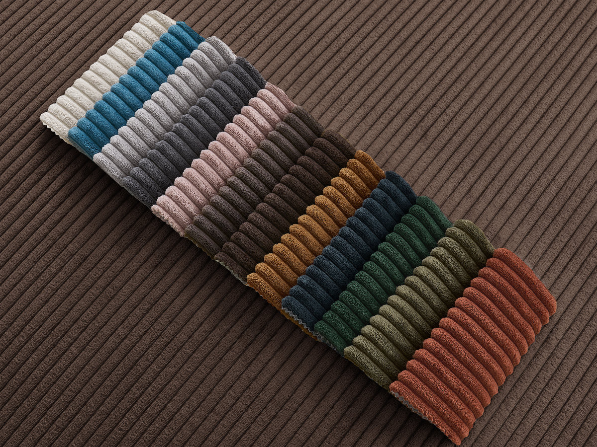 Ensemble canapé droit 3 + 2 places ERNEST velours côtélé avec pouf marron — vue 4