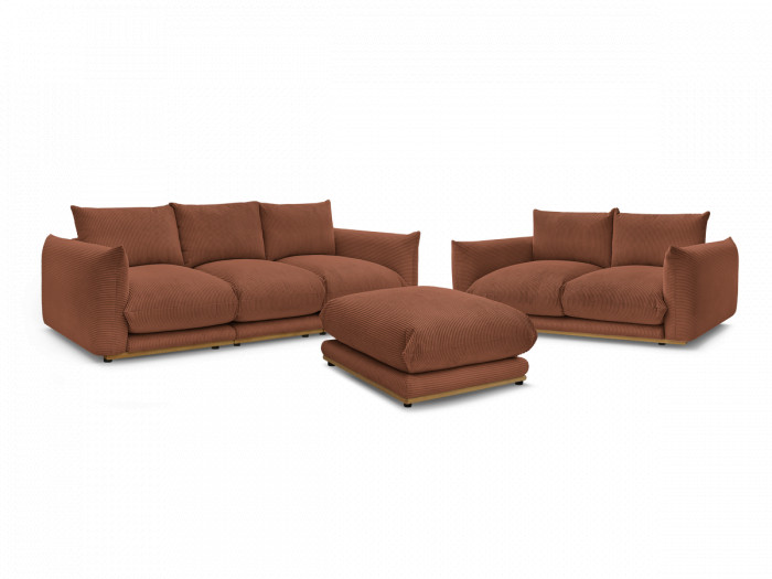 Ensemble canapé droit fixe 3 + 2 places ERNEST tissu velours côtélé avec pouf