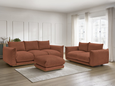 Ensemble canapé droit fixe 3 + 2 places ERNEST tissu velours côtélé avec pouf