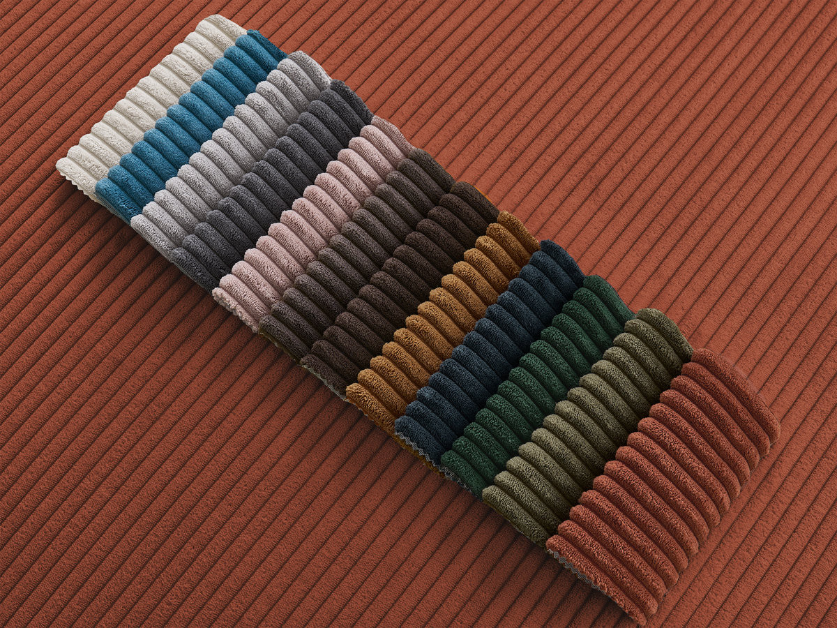 Ensemble canapé droit 3 + 2 places ERNEST velours côtélé avec pouf orange — vue 4