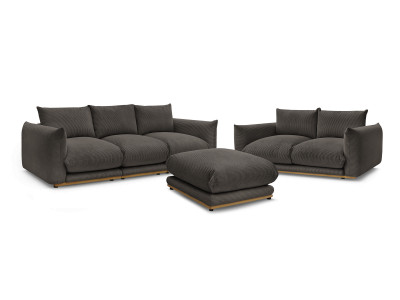 Ensemble canapé droit fixe 3 + 2 places ERNEST tissu velours côtélé avec pouf