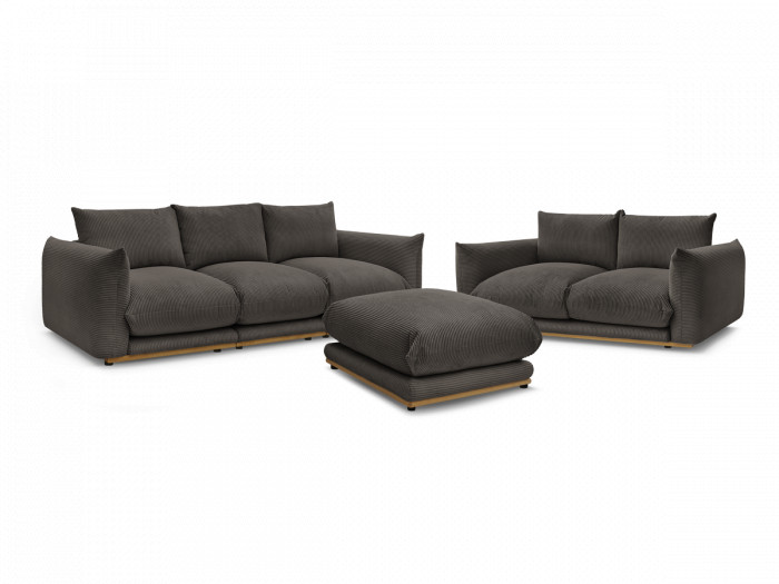 Ensemble canapé droit fixe 3 + 2 places ERNEST tissu velours côtélé avec pouf
