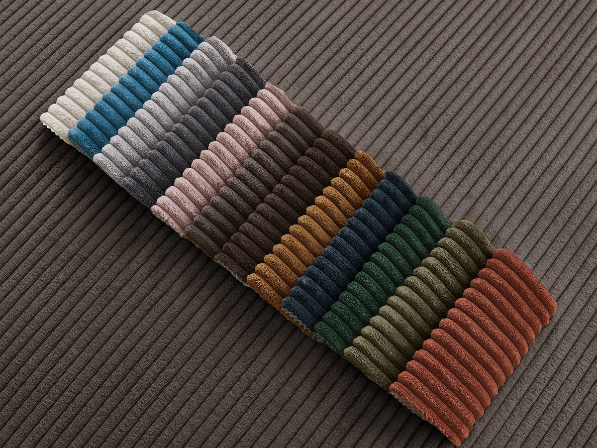 Ensemble canapé droit 3 + 2 places ERNEST velours côtélé avec pouf taupe — vue 4