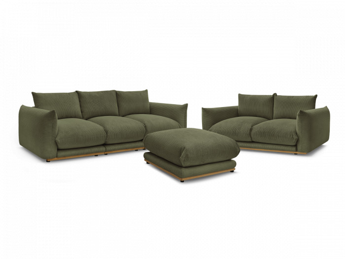Ensemble canapé droit fixe 3 + 2 places ERNEST tissu velours côtélé avec pouf