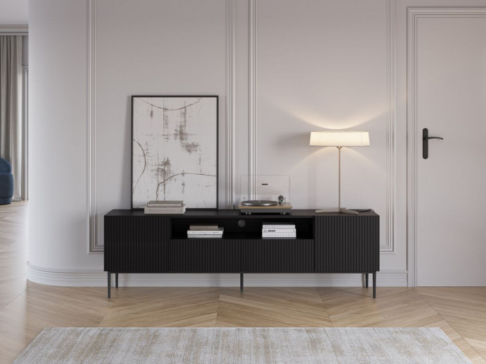 Meuble TV avec niche 200 cm KASHA pieds noirs