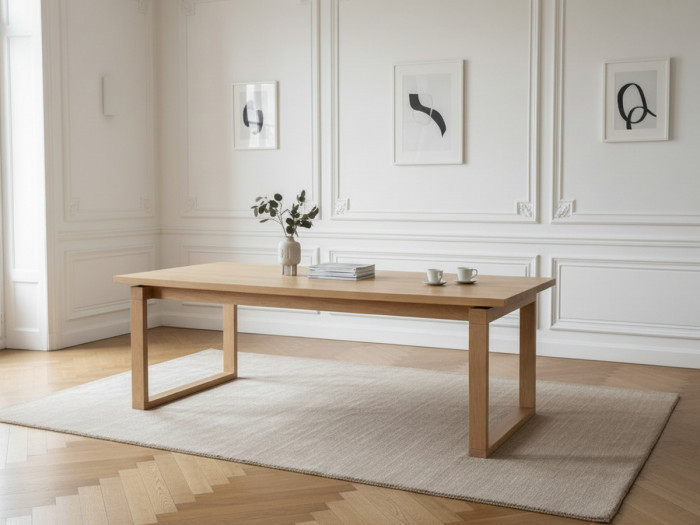 Ensemble MARIN avec table à manger 220 cm couleur chêne + 6 fauteuils GABIN velours côtelé