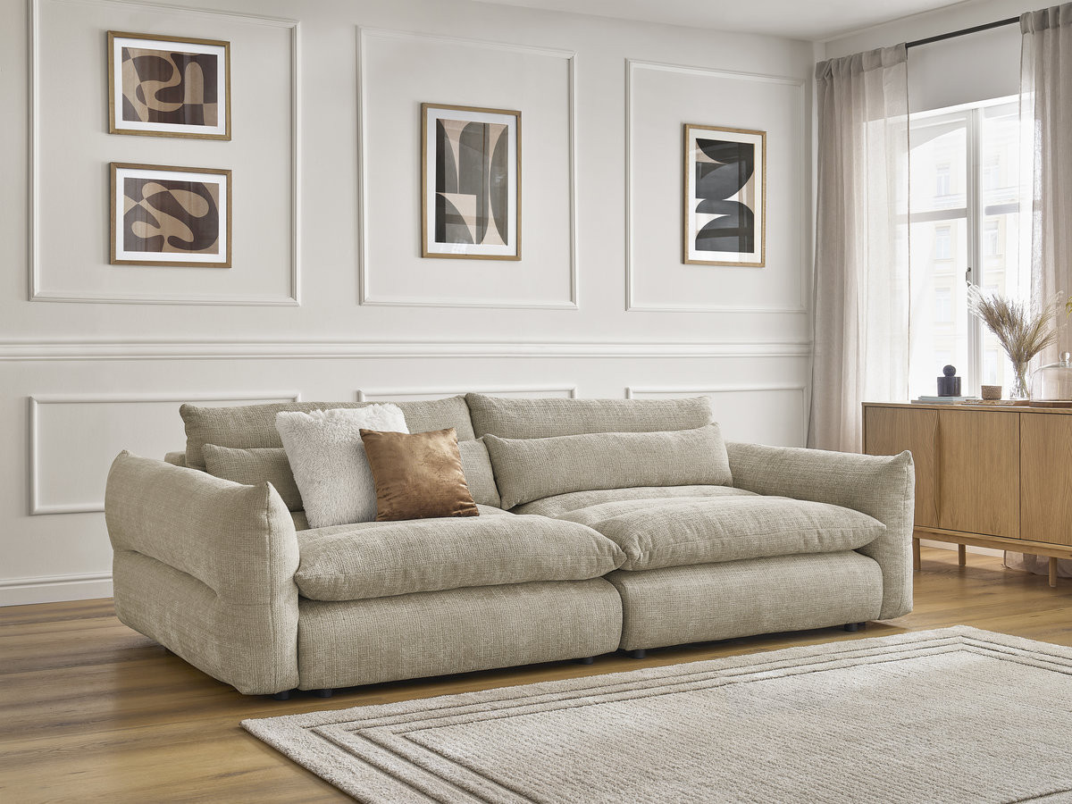 Canapé droit 3 places NEIL texturé beige