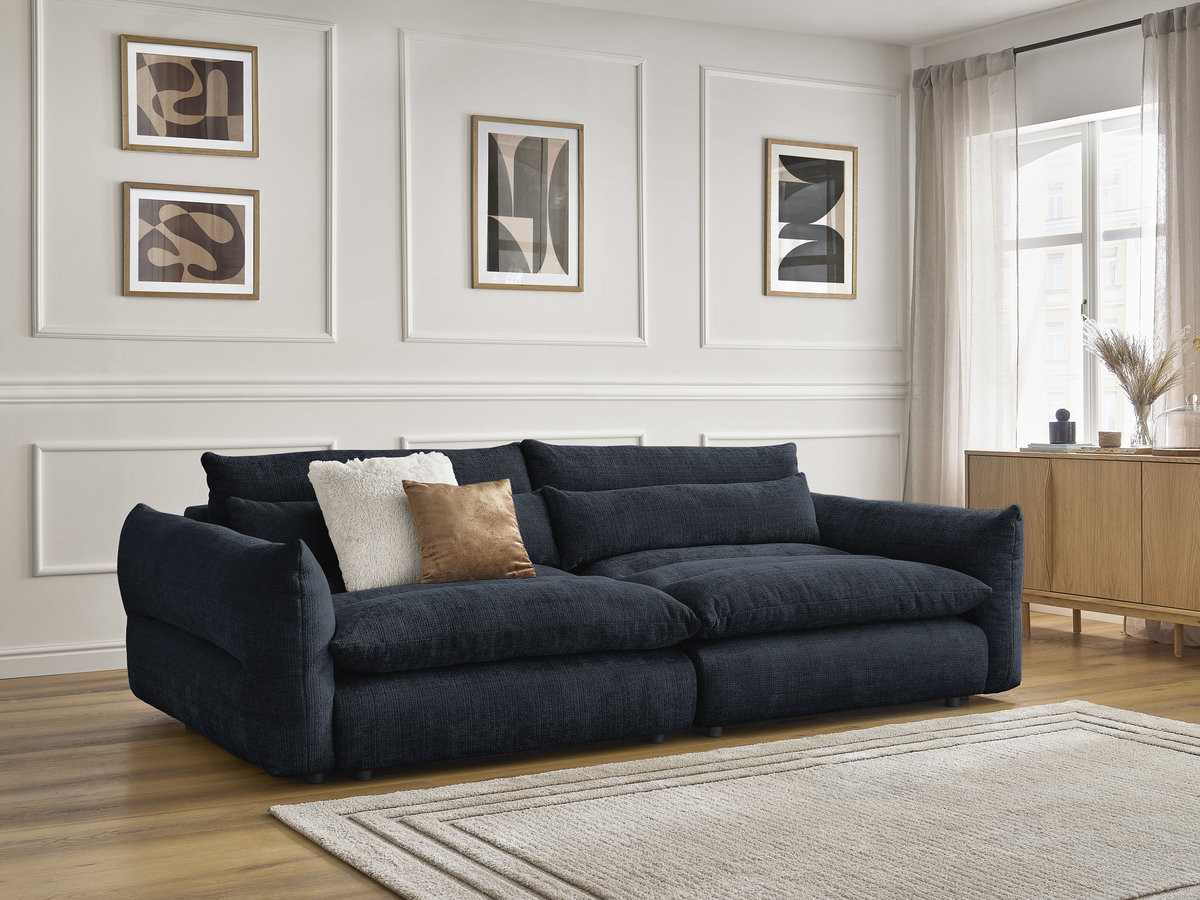Canapé droit 3 places NEIL texturé bleu foncé