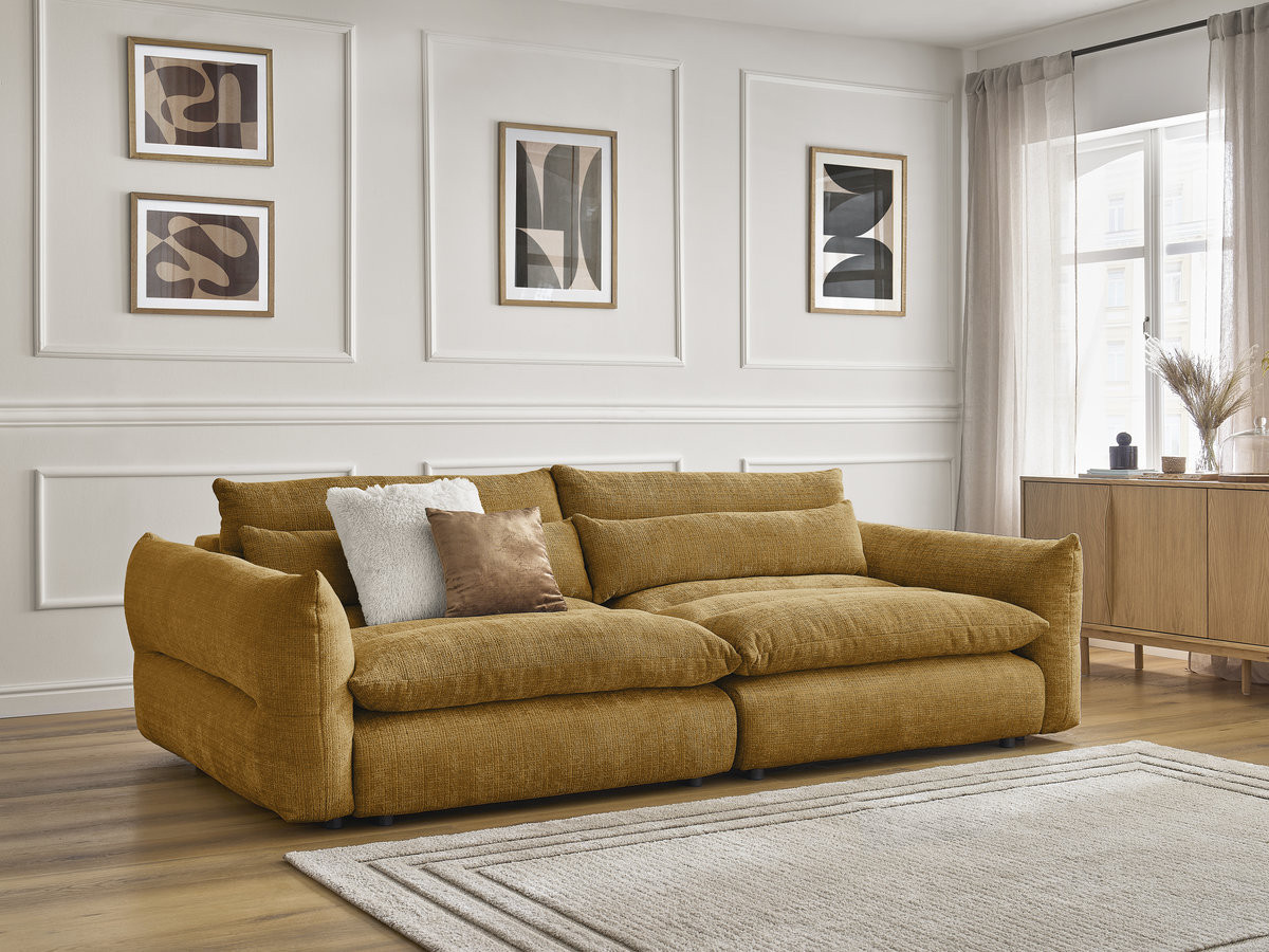 Canapé droit 3 places NEIL texturé jaune