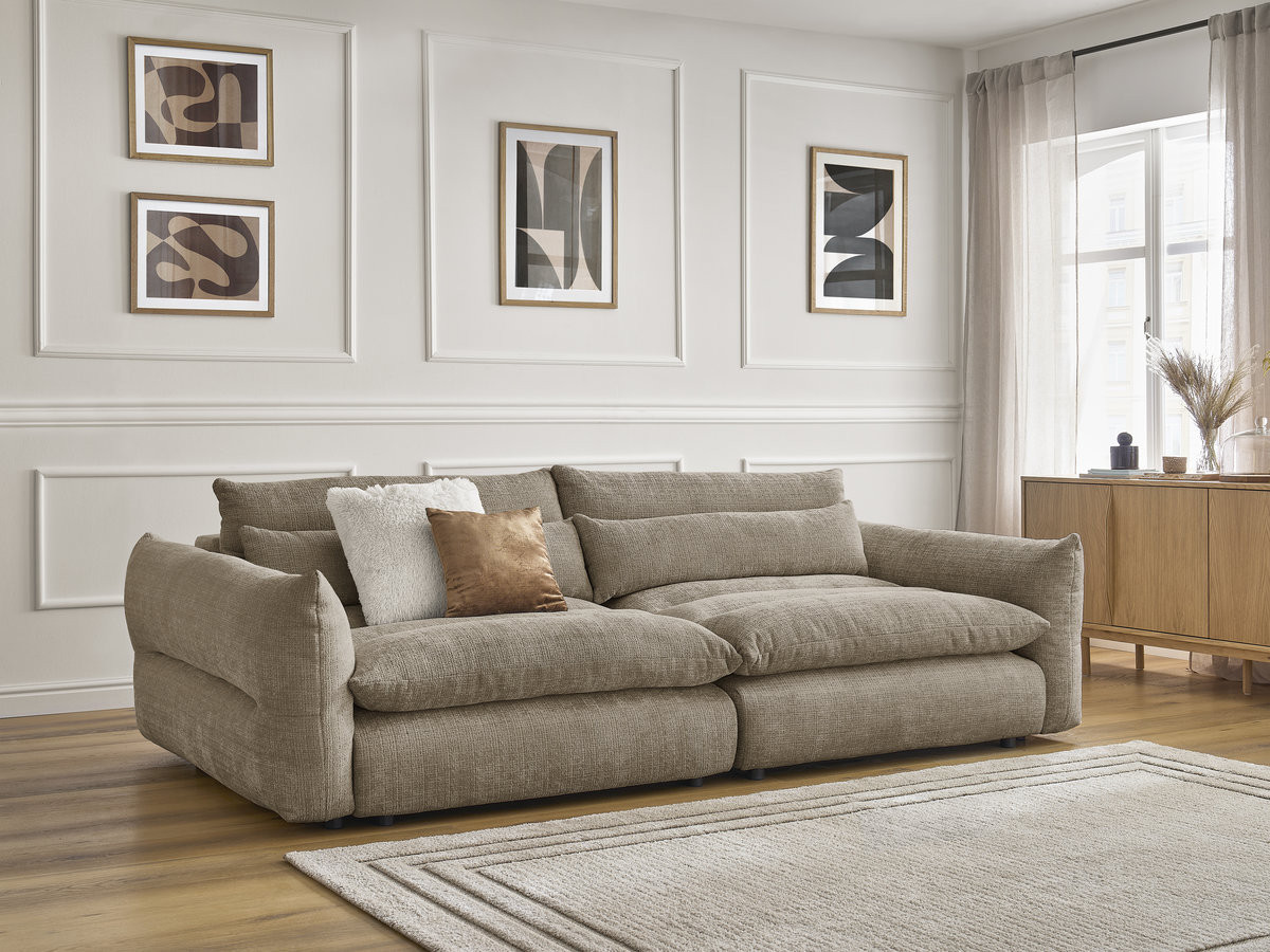 Canapé droit 3 places NEIL texturé taupe