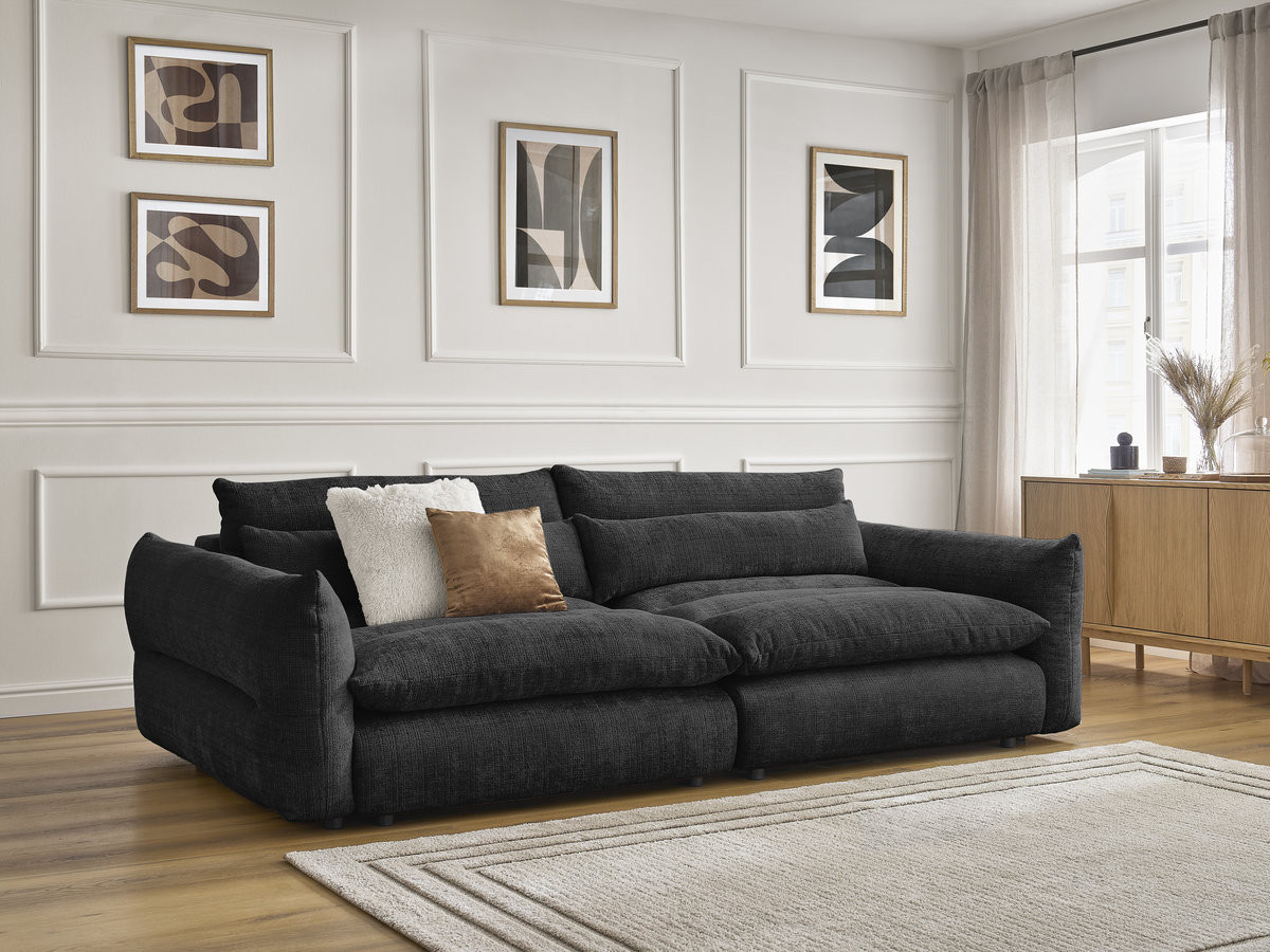 Canapé droit 3 places NEIL texturé noir