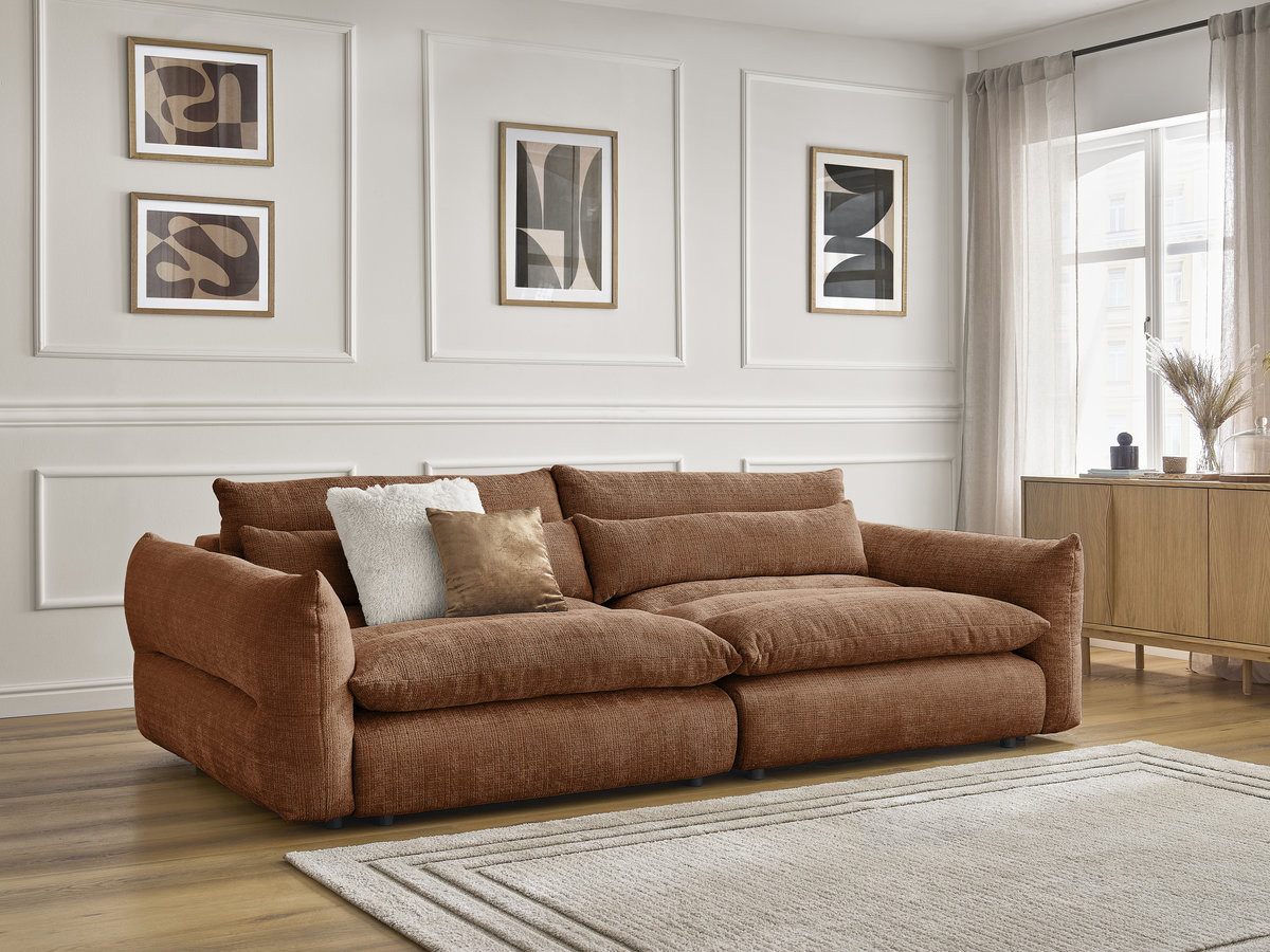 Canapé droit 3 places NEIL texturé orange