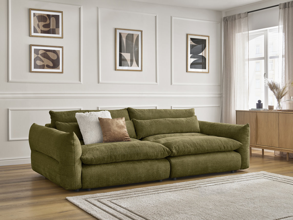 Canapé droit 3 places NEIL texturé vert