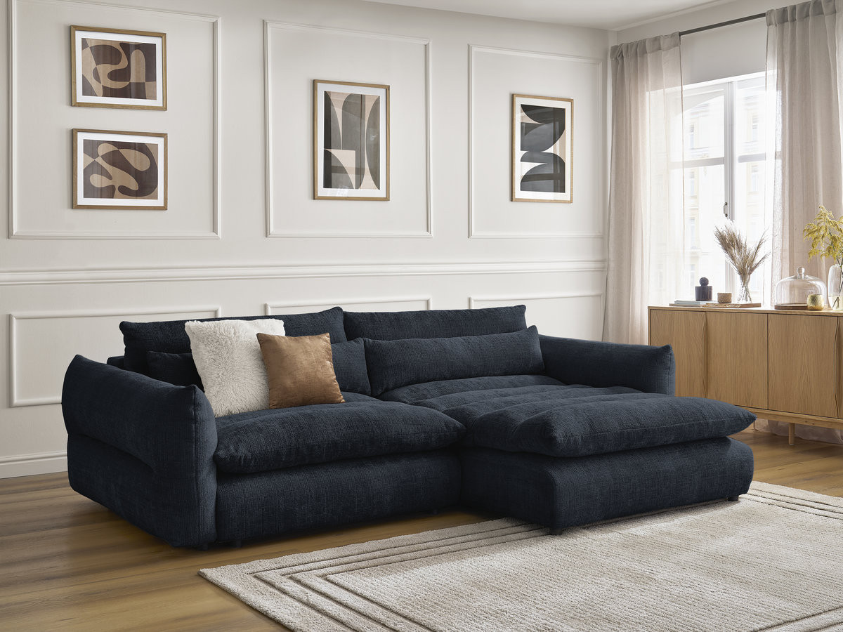 Canapé d'angle NEIL texturé bleu foncé