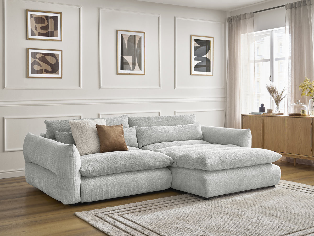 Canapé d'angle NEIL texturé gris clair