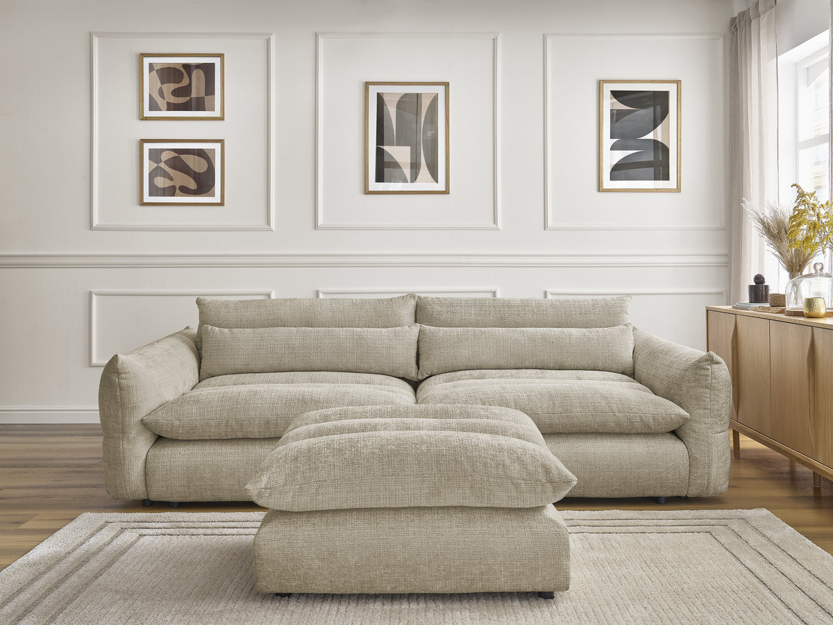 Canapé droit 3 places NEIL texturé avec pouf beige — vue 5