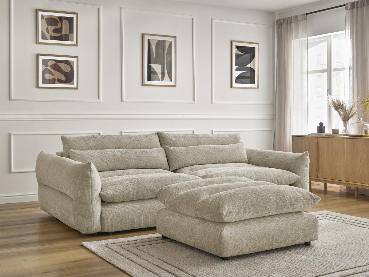 Canapé droit 3 places NEIL texturé avec pouf beige — vue 6