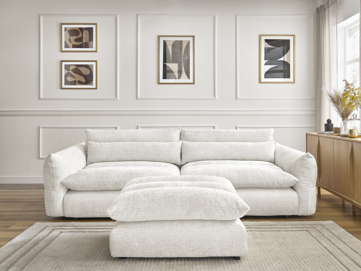Canapé droit 3 places NEIL texturé avec pouf blanc — vue 5