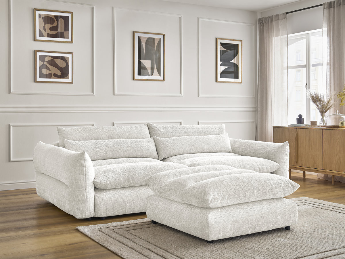 Canapé droit 3 places NEIL texturé avec pouf blanc — vue 6