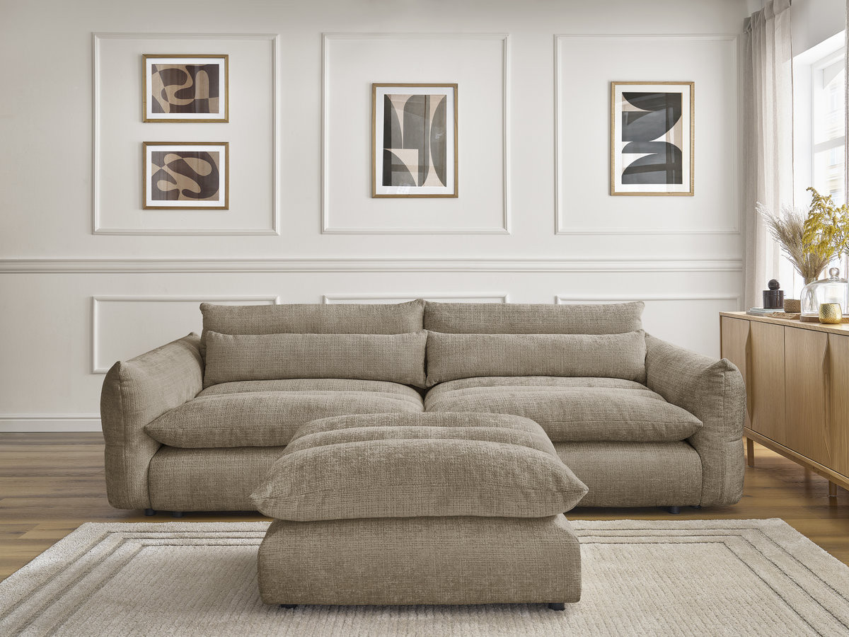 Canapé droit 3 places NEIL texturé avec pouf taupe — vue 5