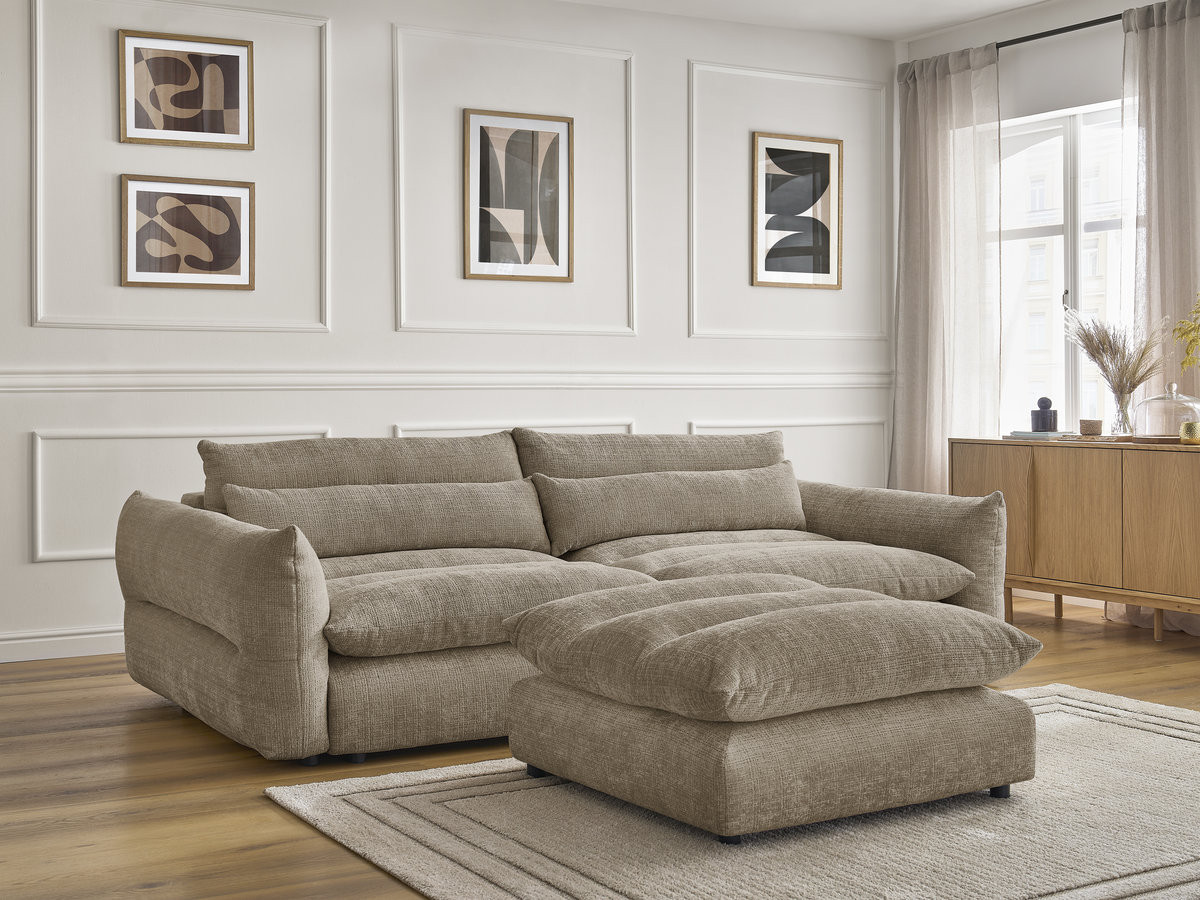 Canapé droit 3 places NEIL texturé avec pouf taupe — vue 6