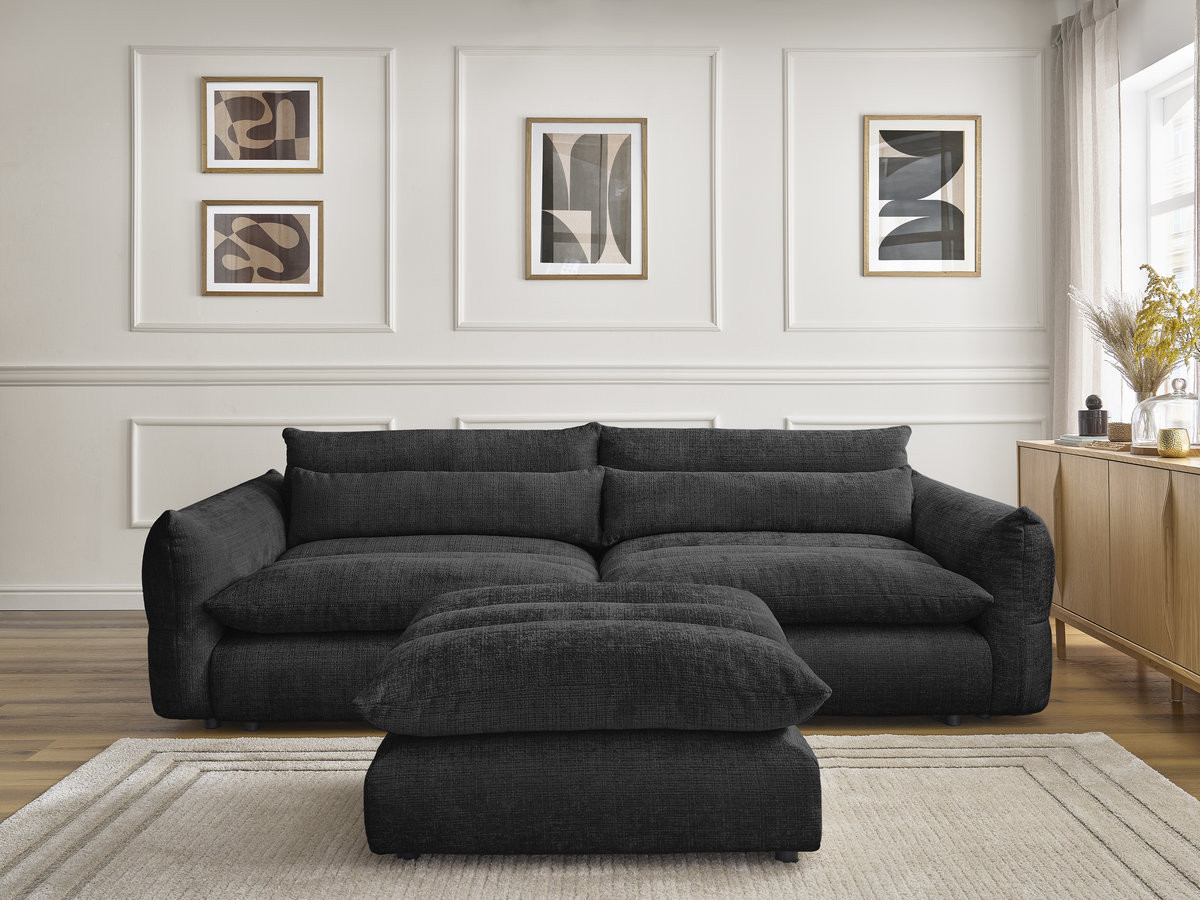 Canapé droit 3 places NEIL texturé avec pouf noir — vue 5