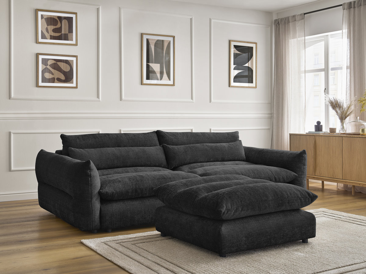 Canapé droit 3 places NEIL texturé avec pouf noir — vue 6