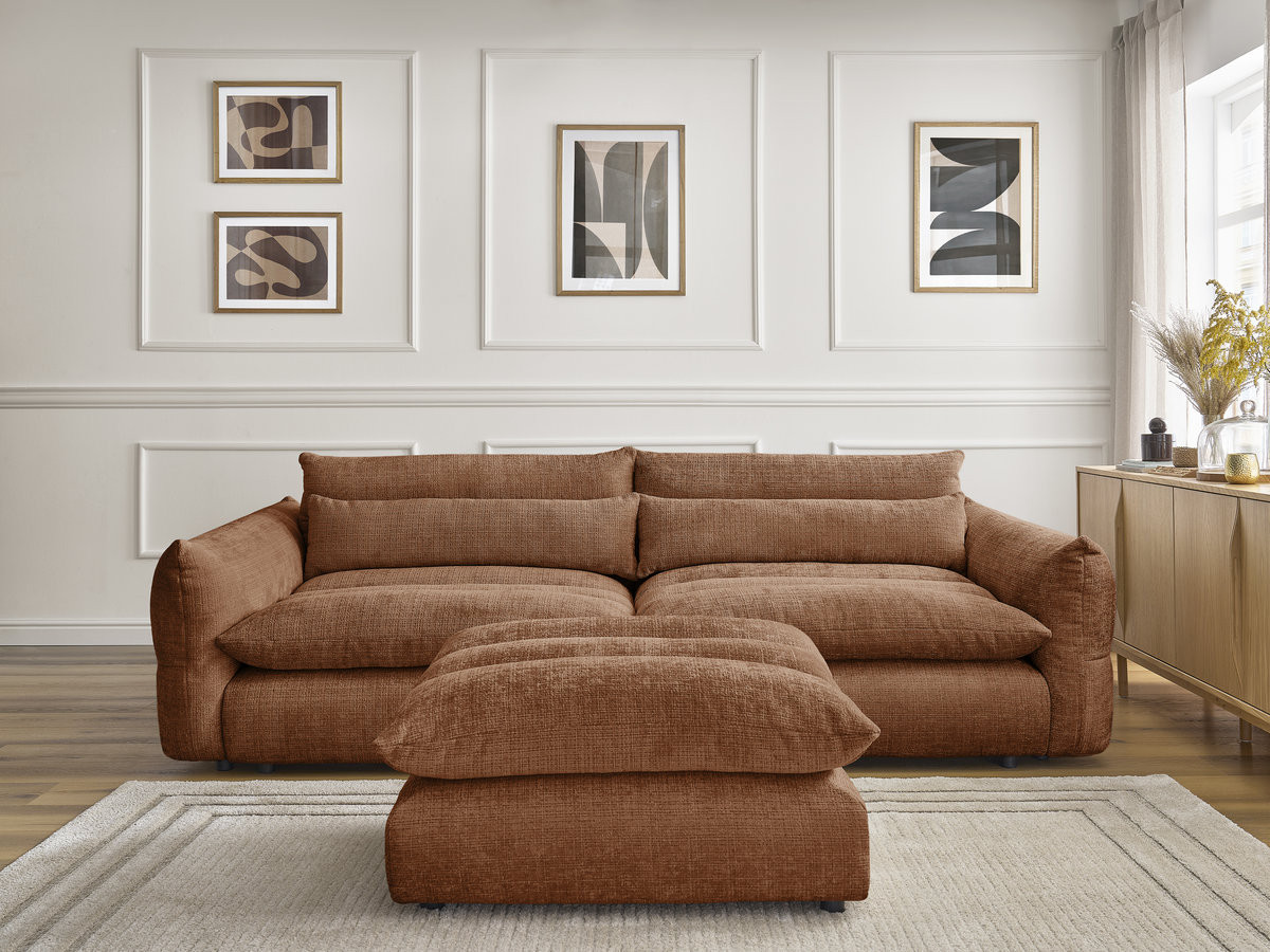 Canapé droit 3 places NEIL texturé avec pouf orange — vue 5