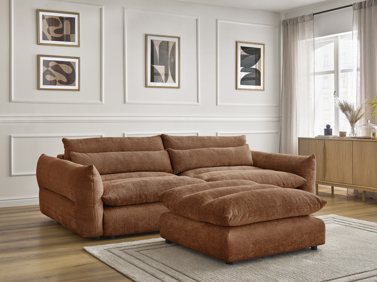 Canapé droit 3 places NEIL texturé avec pouf orange — vue 6