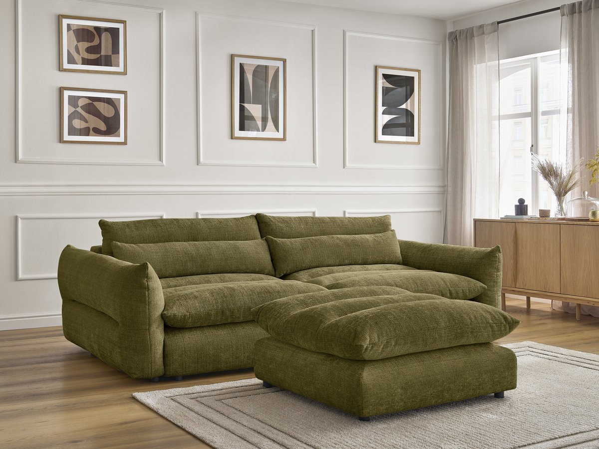 Canapé droit 3 places NEIL texturé avec pouf vert — vue 6