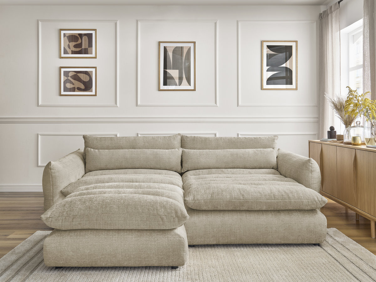 Canapé d'angle NEIL texturé avec pouf beige — vue 5