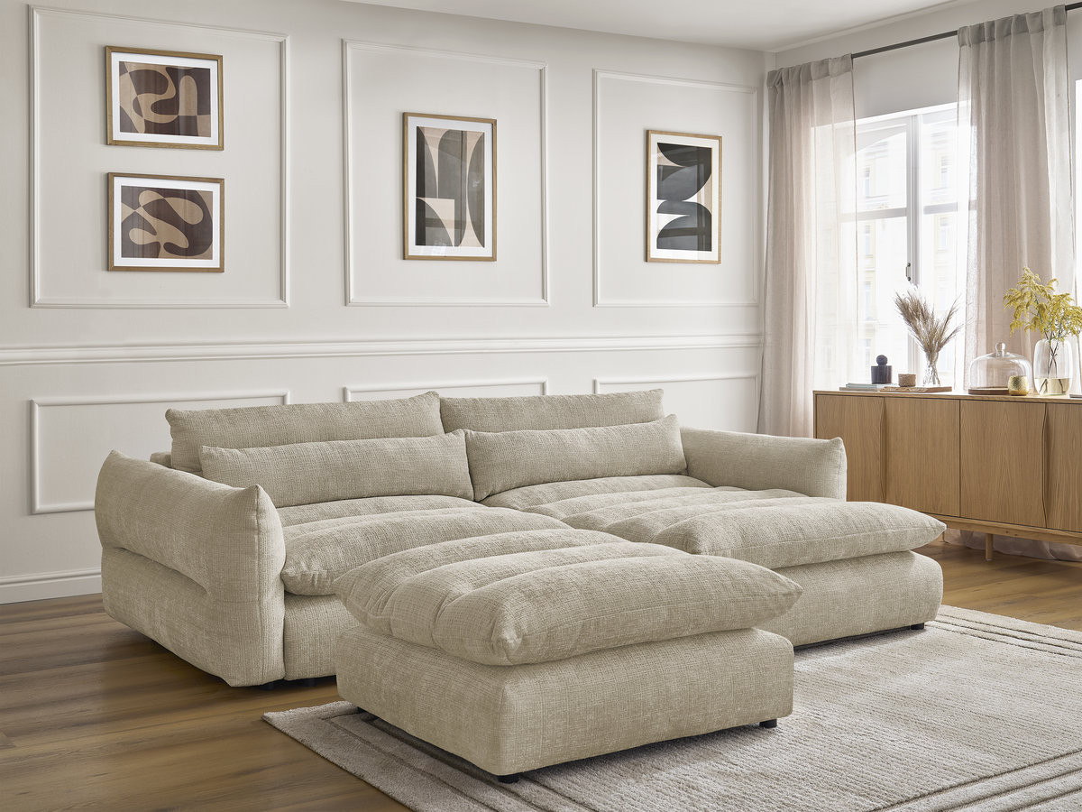 Canapé d'angle NEIL texturé avec pouf beige — vue 6