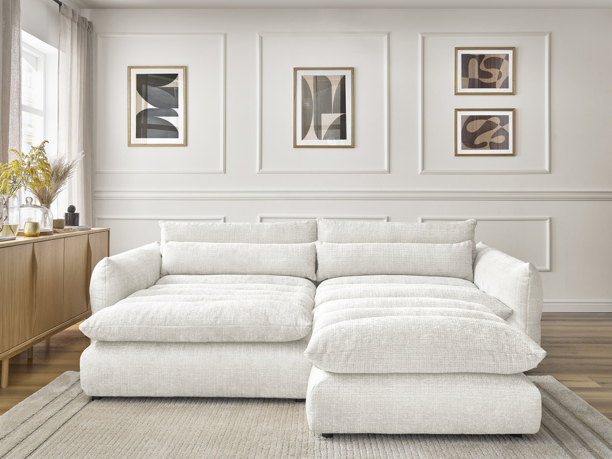 Canapé d'angle NEIL texturé avec pouf blanc — vue 5