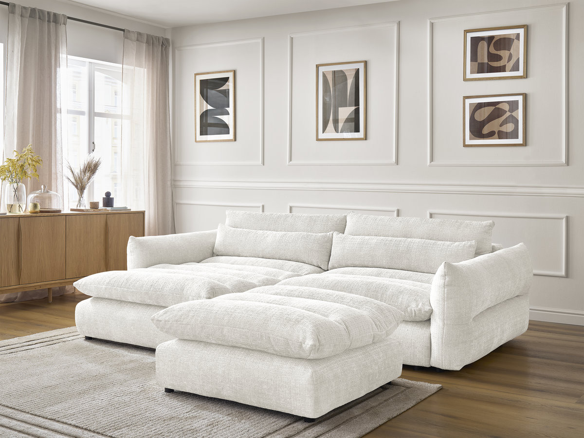 Canapé d'angle NEIL texturé avec pouf blanc — vue 6