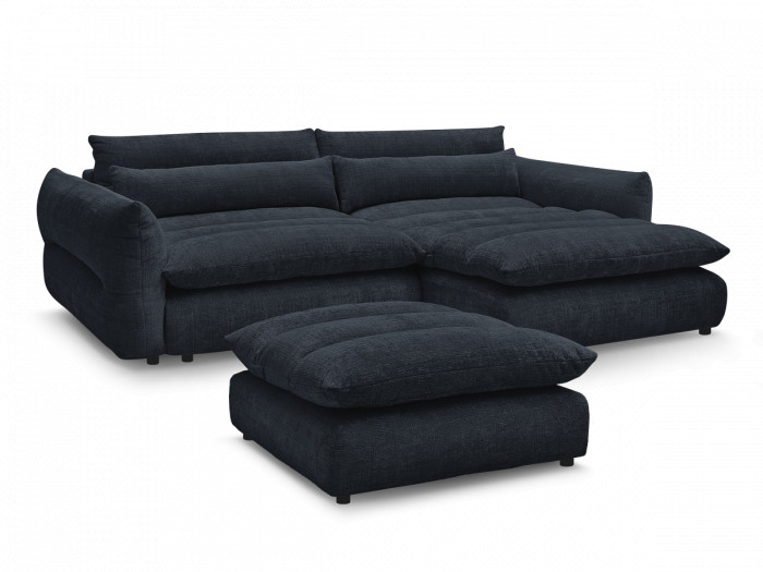 Canapé d'angle fixe NEIL tissu texturé avec pouf