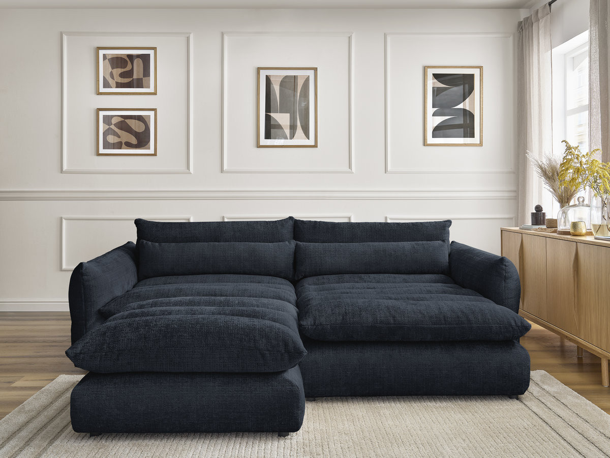 Canapé d'angle NEIL texturé avec pouf bleu foncé — vue 5