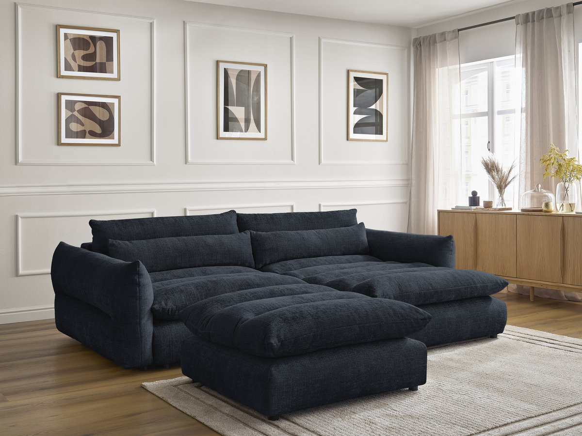 Canapé d'angle NEIL texturé avec pouf bleu foncé — vue 6